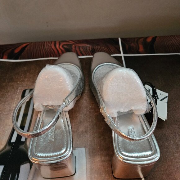 Zara Metallic Slingback Shoes Size 6.5 - Picture 6 of 9